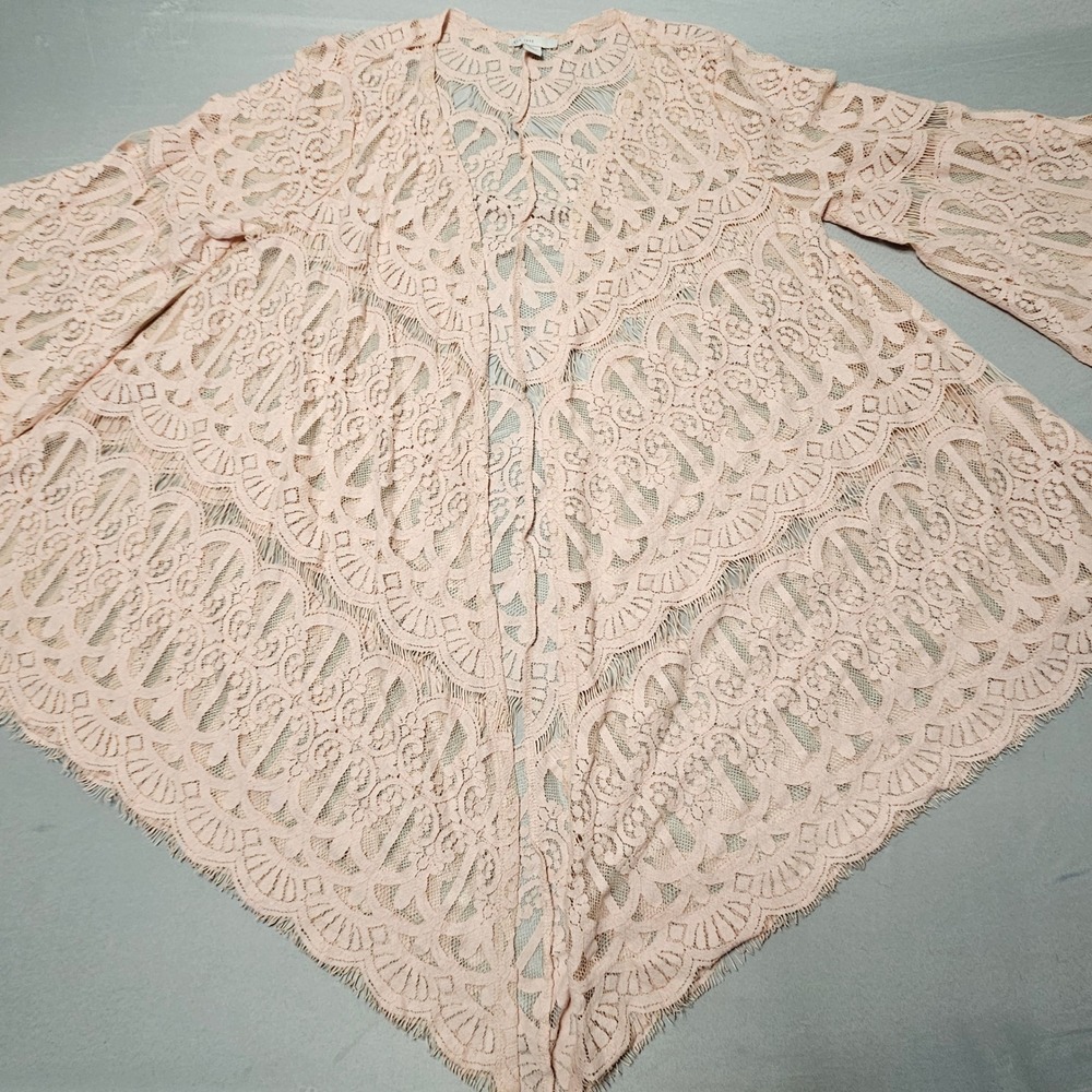 EST. 1946 Lace Cardigan Womens Small Pink Floral Boho Handkerchief Hem Draped